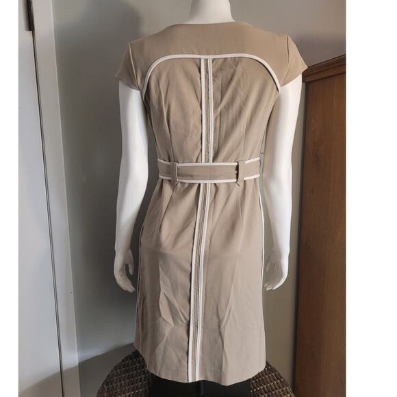 Sandra Darren 6P Tan Career Dress Belted Work Officewear Modest Petite Neutral - Picture 3 of 10